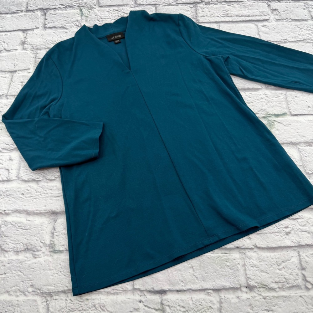 J. Jill Wearever Collection Teal Green Split V-Neck 3/4 Sleeve Top Small Petite